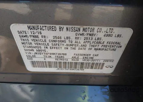 2017 Infiniti Q50 3.0T Signature Edition from USA, damaged, VIN JN1EV7AP9HM739788